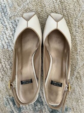 Vintage Stewart Weitzman bone kid peep toe sling back pumps. Size 8